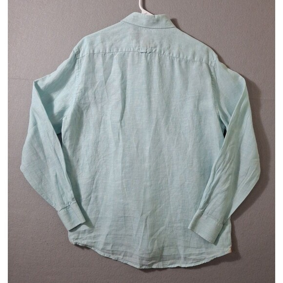 Report Collection Resort Shirt Men L Seafoam 100% Linen Long Sleeve Button Up - Picture 6 of 8